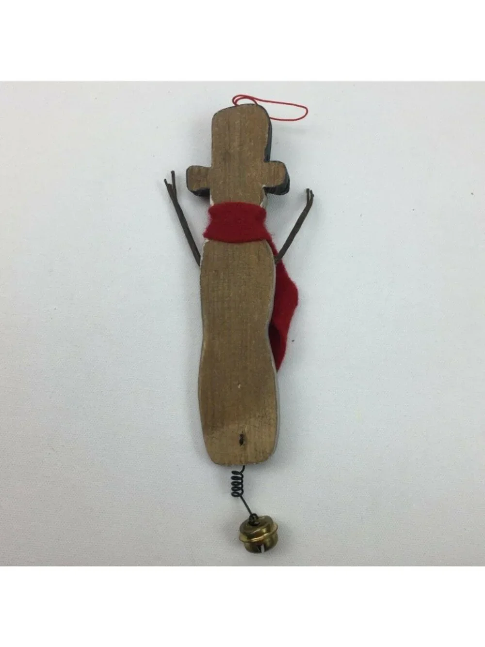 Rustic Where's My Shovel Wooden Snowman Christmas Tree Ornament Felt Scarf Bell